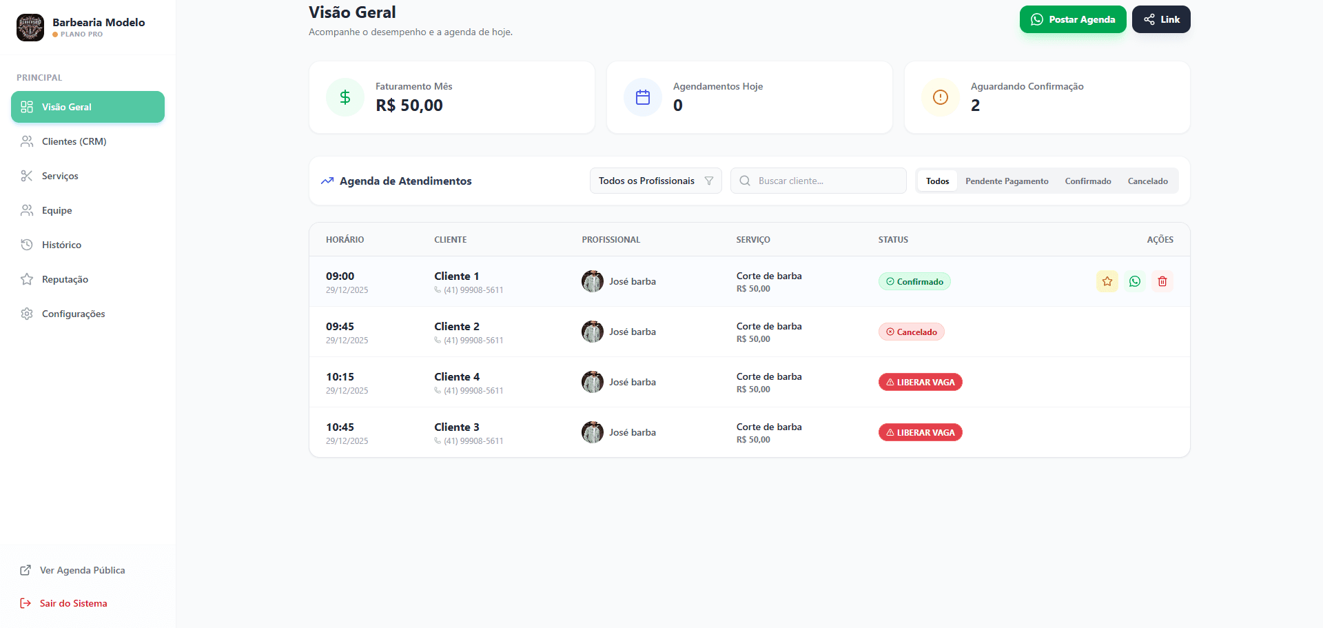 Tela de Visão Geral